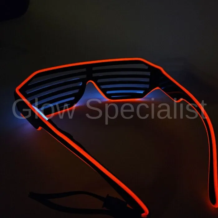 EL-WIRE SHUTTER GLASSES - BLACK MODEL - BLUE / RED LED