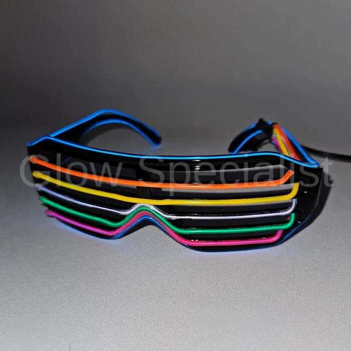 EL-WIRE SHUTTER BRIL - ZWART MONTUUR - MULTICOLOR LED