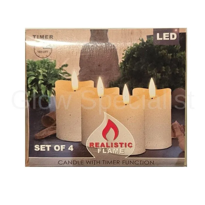 LED CANDLES WITH TIMER - 5 X 7 CM – WHITE - SET OF 4