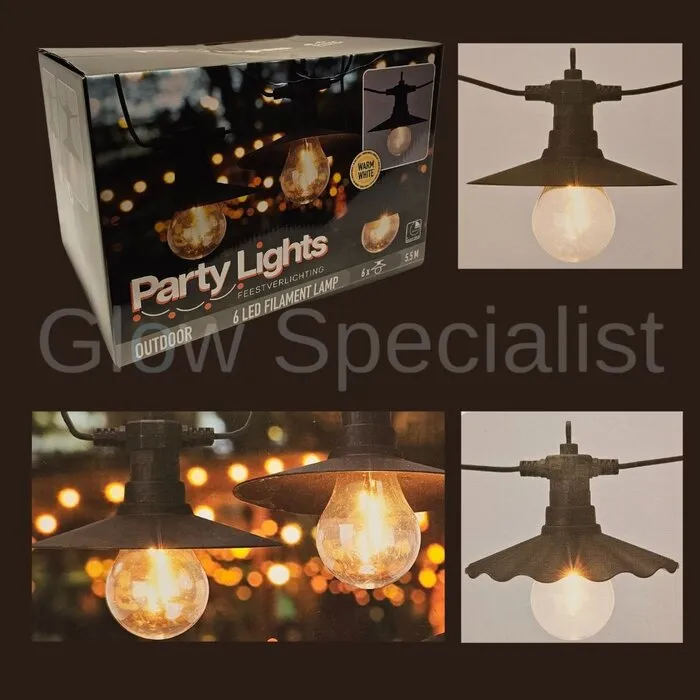 PARTY LIGHTING STRING LIGHTS - OUTDOOR - 5.5 M - 6 LED FILAMENT LAMPS - 2 TYPES
