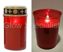 LED GRAVE CANDLE - RED - WITH FLASHING FLAME