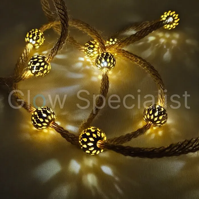 LED ROPE WITH GOLDEN BALLS - WW - 20 LEDS - WITH TIMER