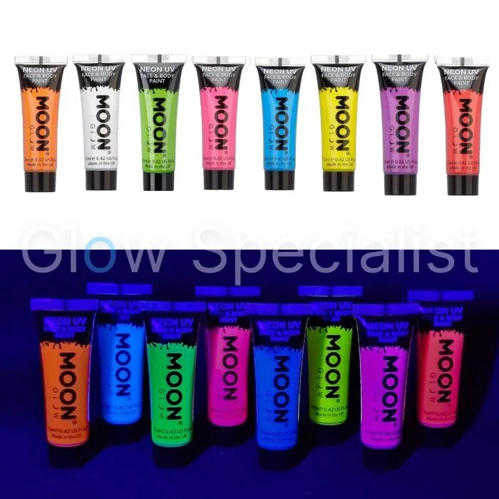 FACE & BODY PAINT - UV / BLACKLIGHT - SET OF 6 PIECES