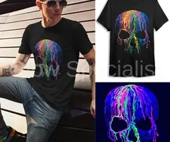 MELTING SKULL - BLACKLIGHT T-SHIRT - BLACK WITH NEON PRINT