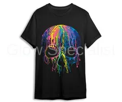 MELTING SKULL - BLACKLIGHT T-SHIRT - BLACK WITH NEON PRINT