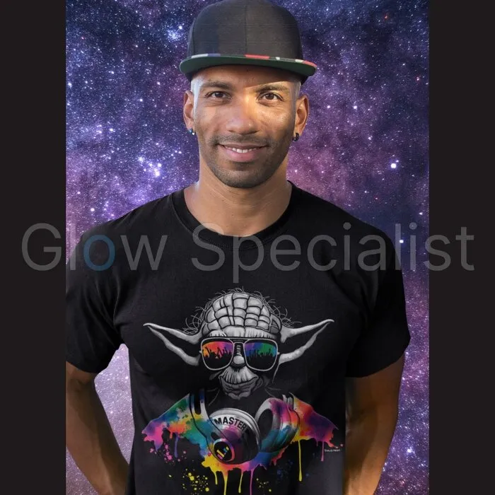 MASTER DJ - BLACKLIGHT T-SHIRT - BLACK WITH NEON PRINT