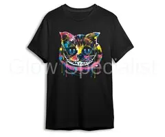 SMILING CAT - BLACKLIGHT T-SHIRT - ZWART MET NEON PRINT