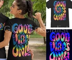 GOOD VIBES ONLY - BLACKLIGHT T-SHIRT - ZWART MET NEON PRINT