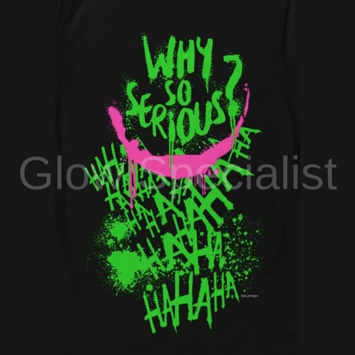 WHY SO SERIOUS ? - BLACKLIGHT T-SHIRT - ZWART MET NEON PRINT