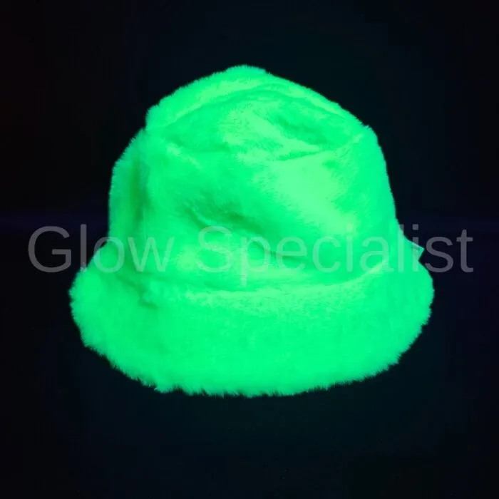 FAUX FUR BUCKET HAT - NEON GREEN - UV / BLACKLIGHT