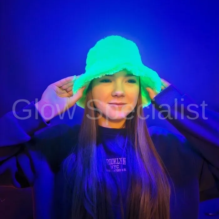 FAUX FUR BUCKET HAT - NEON GREEN - UV / BLACKLIGHT