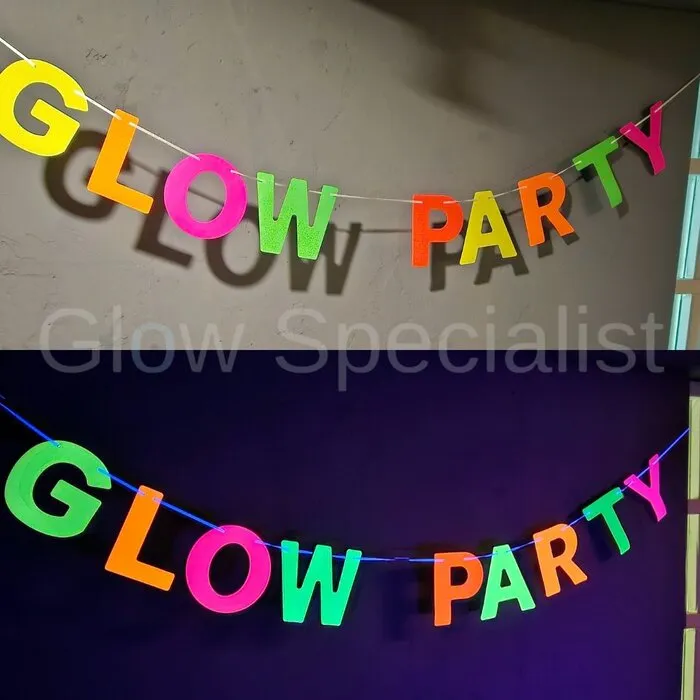 Glow Specialist Glow Party Decoratiepakket – 8‑delige Neon & UV Blacklight Set met Slingers, Ballonnen, Confetti, Neon Wol & Tape