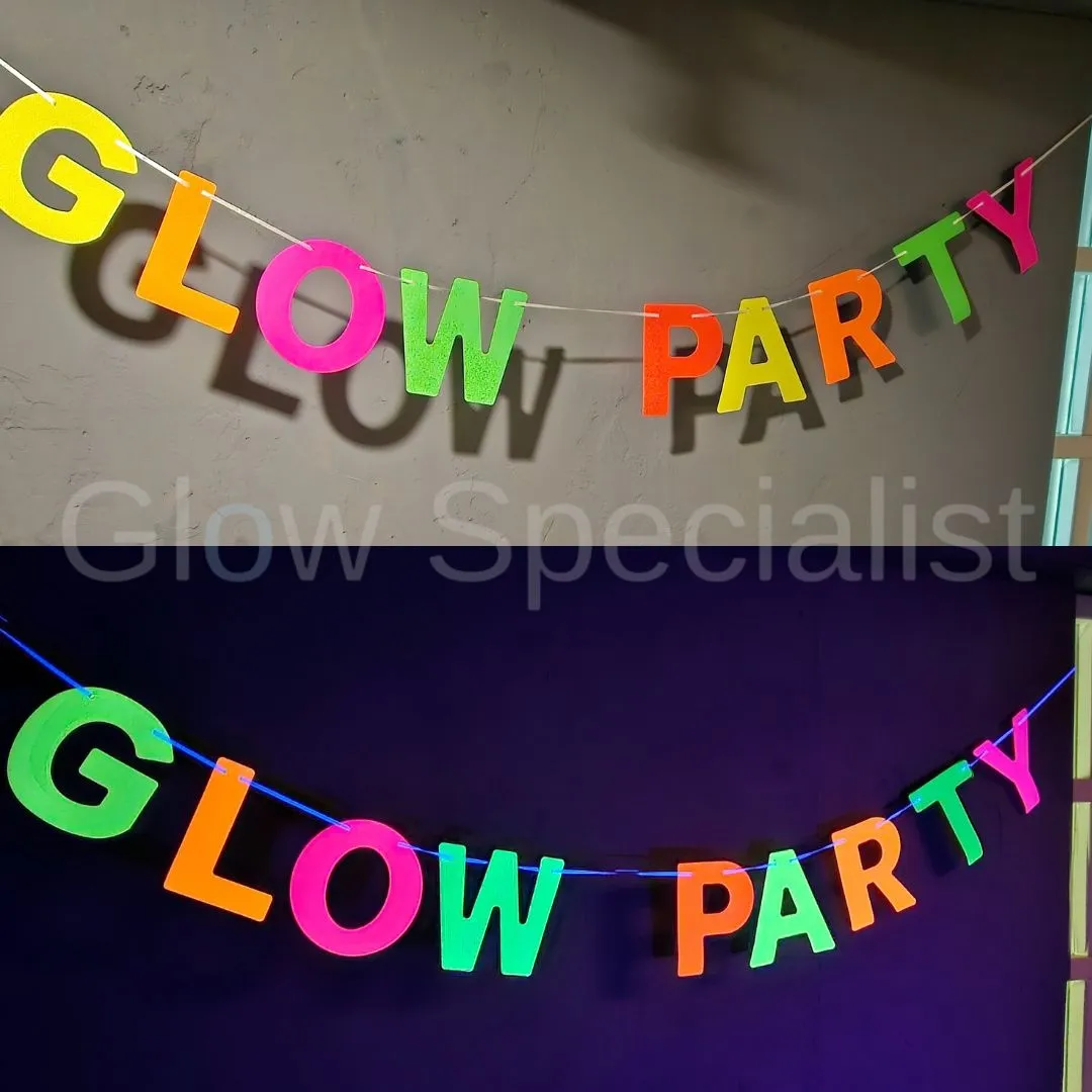 Glow Specialist Glow Party Decoratiepakket – 8‑delige Neon & UV Blacklight Set met Slingers, Ballonnen, Confetti, Neon Wol & Tape