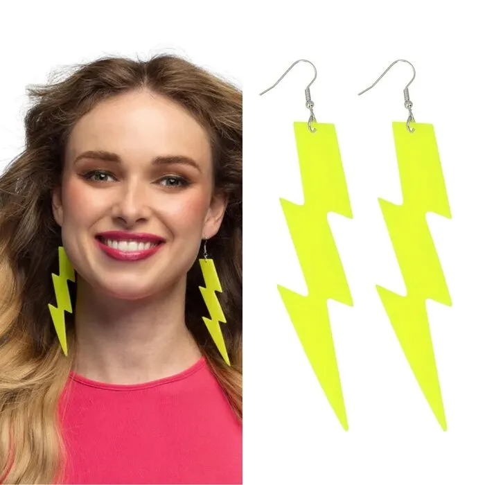 NEON OORBELLEN - UV/BLACKLIGHT - BLIKSEM - ORANJE, GEEL OF GROEN