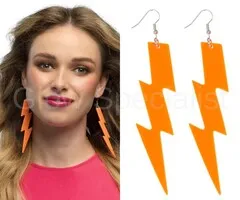 NEON OORBELLEN - UV/BLACKLIGHT - BLIKSEM - ORANJE, GEEL OF GROEN