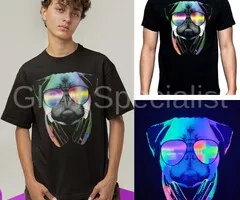 DJ PUG - BLACKLIGHT T-SHIRT - BLACK WITH NEON PRINT