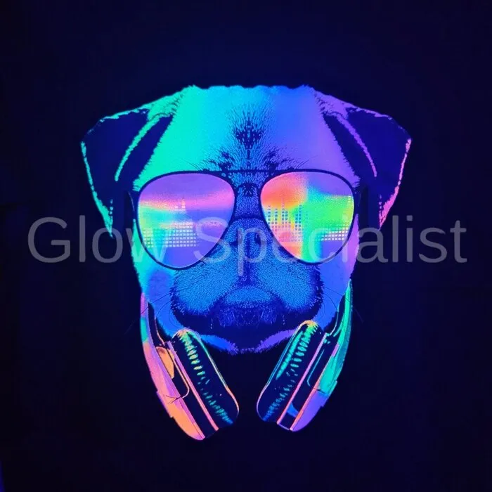DJ PUG - BLACKLIGHT T-SHIRT - BLACK WITH NEON PRINT