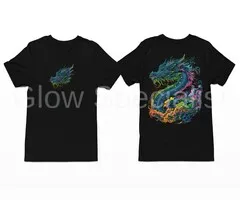 DRAGON - BLACKLIGHT T-SHIRT - ZWART MET NEON PRINTS