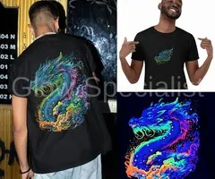 DRAGON - BLACKLIGHT T-SHIRT - BLACK WITH NEON PRINTS