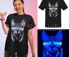 DJ CAT - BLACKLIGHT T-SHIRT - BLACK WITH NEON PRINT