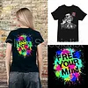 FREE YOUR MIND - BLACKLIGHT T-SHIRT - ZWART MET NEON PRINTS