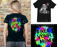 FREE YOUR MIND - BLACKLIGHT T-SHIRT - ZWART MET NEON PRINTS