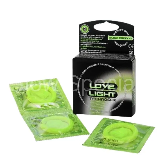 GLOW IN THE DARK CONDOM - LOVE LIGHT - 3 PCS