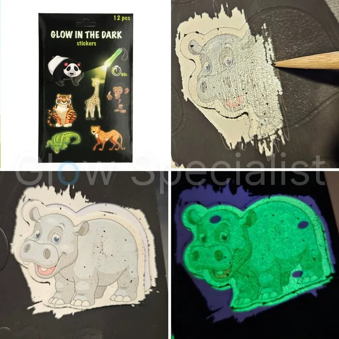 GLOW IN THE DARK AUTOCOLLANTS ON SCRATCH CARD - WILD ANIMALS