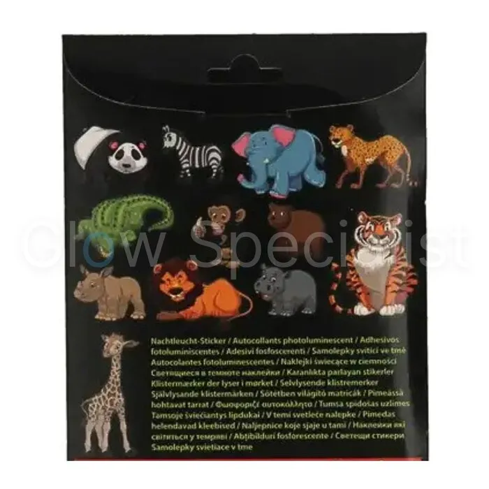 GLOW IN THE DARK AUTOCOLLANTS ON SCRATCH CARD - WILD ANIMALS