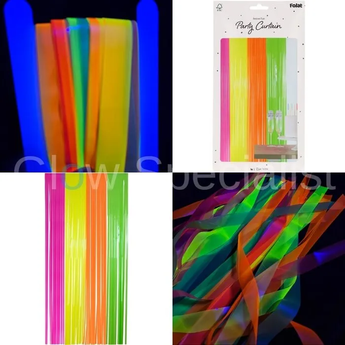 Folat FEEST GORDIJN - NEON MULTICOLOR - UV / BLACKLIGHT