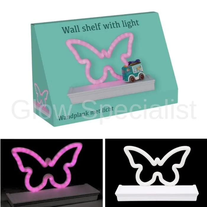 WALL SHELF WITH NEON LIGHT - MOON - BUTTERFLY - CLOUD