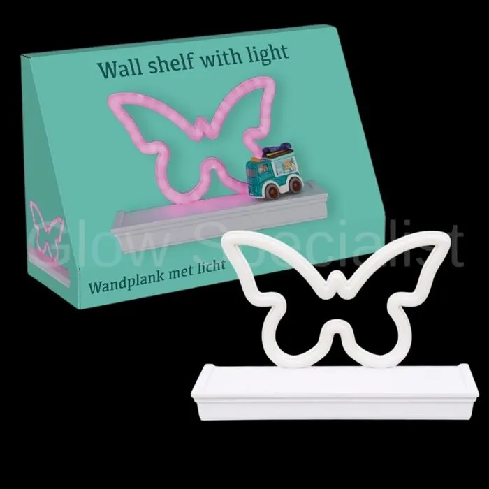 WALL SHELF WITH NEON LIGHT - MOON - BUTTERFLY - CLOUD