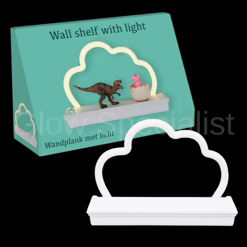 WANDPLANK MET NEON LICHT - MAAN - VLINDER - WOLK