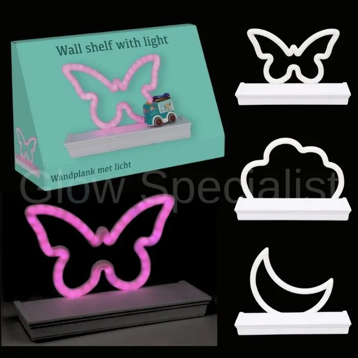 WALL SHELF WITH NEON LIGHT - MOON - BUTTERFLY - CLOUD
