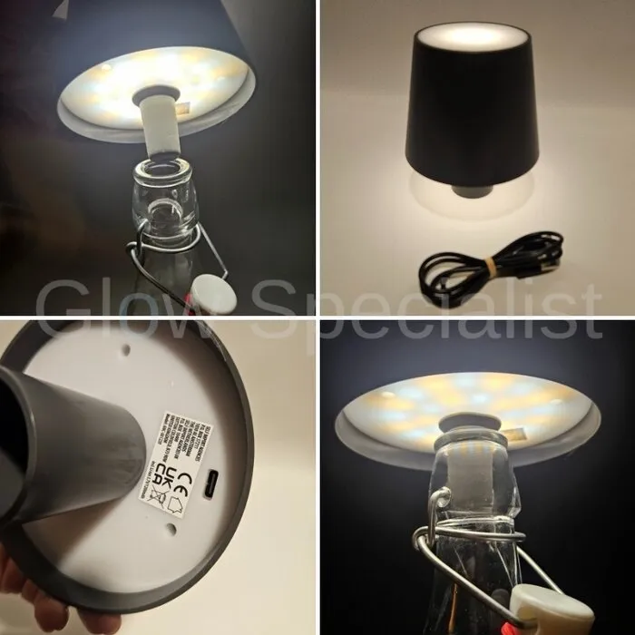 LED TOUCH BOTTLE LAMP - RECHARGEABLE - 3 FUNCTIONS - DIMMABLE - CREAM