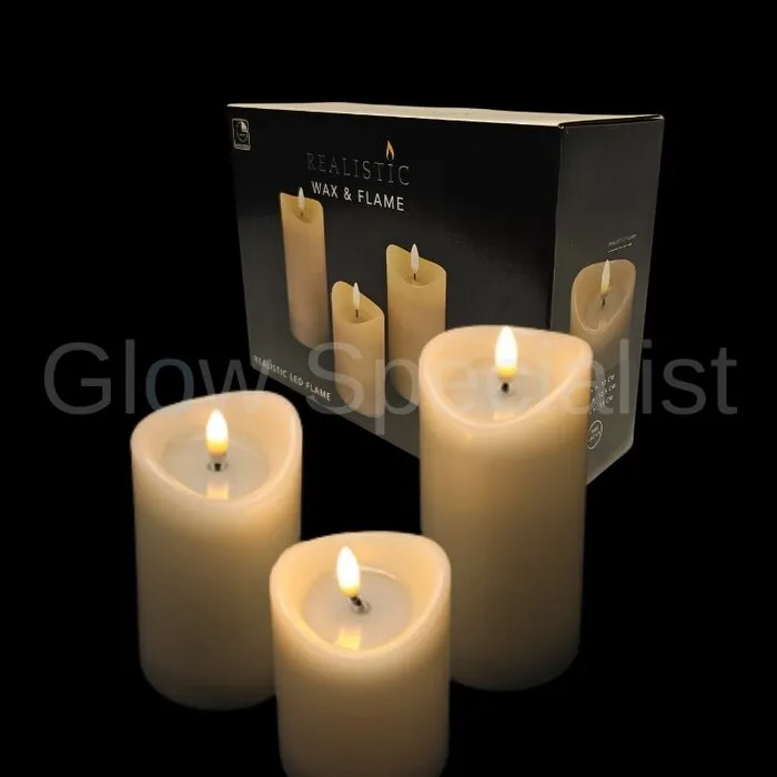 LED CANDLES WITH TIMER - Ø 7 CM - SET OF 3 - IVORY