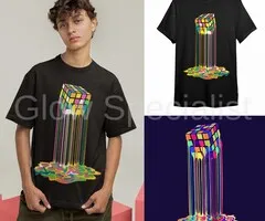 RUBIK DRIP - BLACKLIGHT T-SHIRT - BLACK WITH NEON PRINTS
