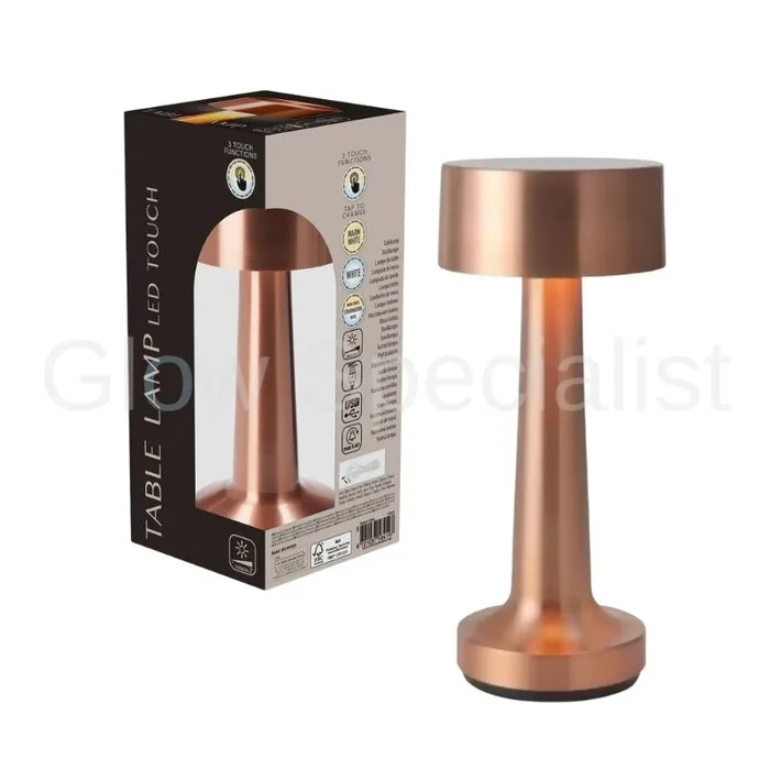 LED TOUCH TAFELLAMP - KOPER -  OPLAADBAAR - 3 FUNCTIES - DIMBAAR