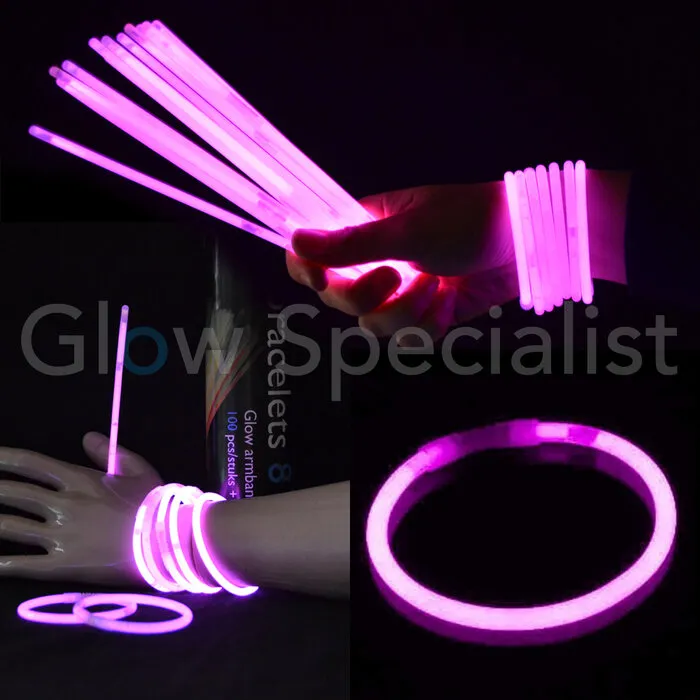 Glow Specialist PINK GLOW BRACELETS - 1 TUBE - 100 PIECES