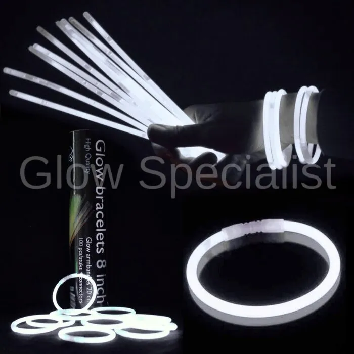 Glow Specialist WITTE GLOWARMBANDJES - 1 KOKER - 100 STUKS