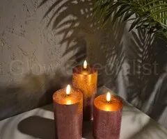 LED CANDLES WITH TIMER - Ø 7.5 CM - SET OF 3 - ROSÉ - REMOTE CONTROL