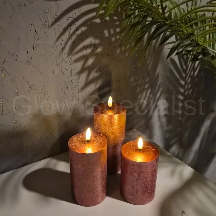 LED CANDLES WITH TIMER - Ø 7.5 CM - SET OF 3 - ROSÉ - REMOTE CONTROL