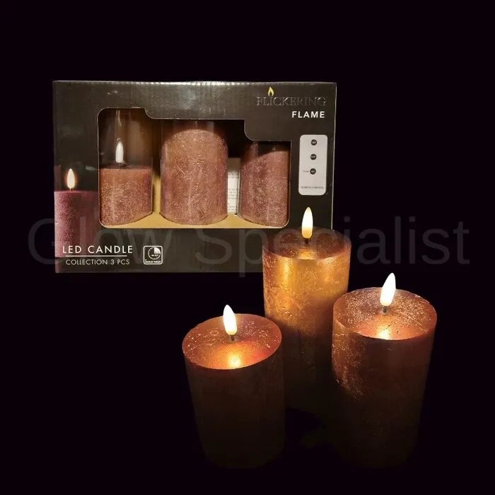 LED KAARSEN MET TIMER - Ø 7,5 CM - SET VAN 3 - ROSÉ - AFSTANDSBEDIENING