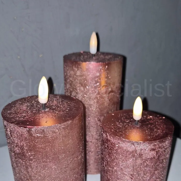 LED CANDLES WITH TIMER - Ø 7.5 CM - SET OF 3 - ROSÉ - REMOTE CONTROL