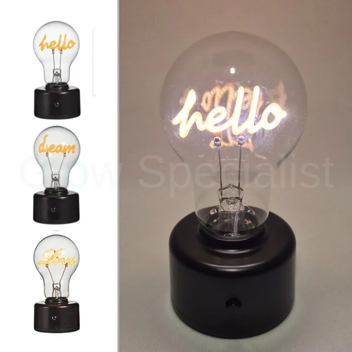 LED LAMP MET TEKST - DREAM, LOVE  OF HELLO - WARM WIT - 2 X AAA