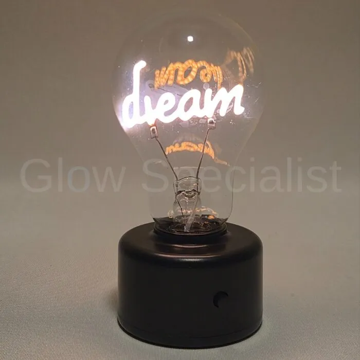 LED LAMP WITH TEXT - DREAM, LOVE OF HELLO - WARM WHITE - 2 X AAA
