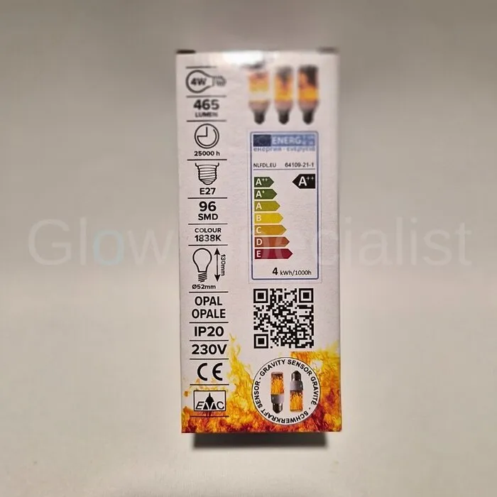 Firelamp FIRELAMP™ 3W - 465 LUMEN - E27L - 96 SMD - 1830K - ZWART OPAAL