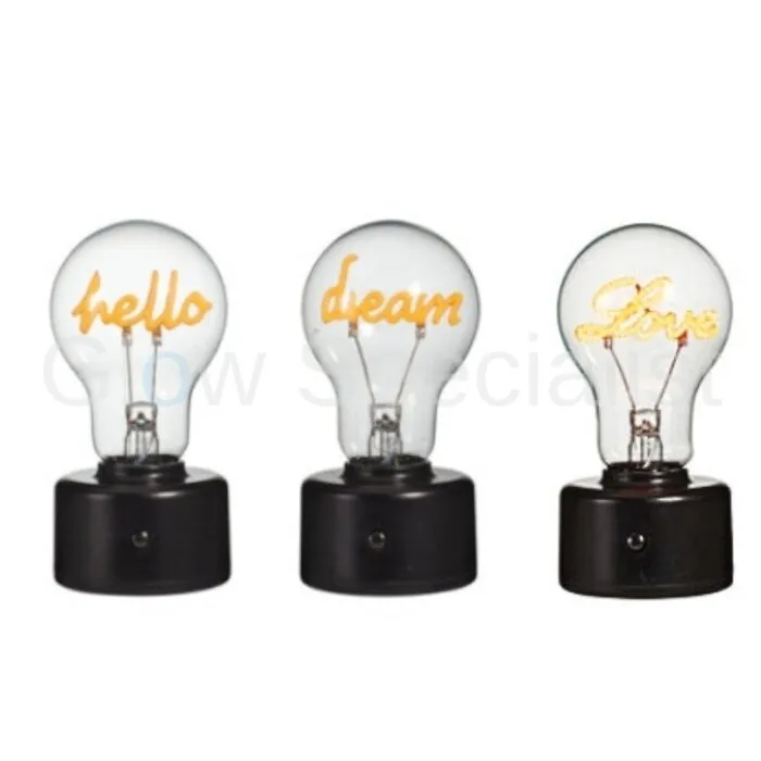 LED LAMP MET TEKST - DREAM, LOVE  OF HELLO - WARM WIT - 2 X AAA