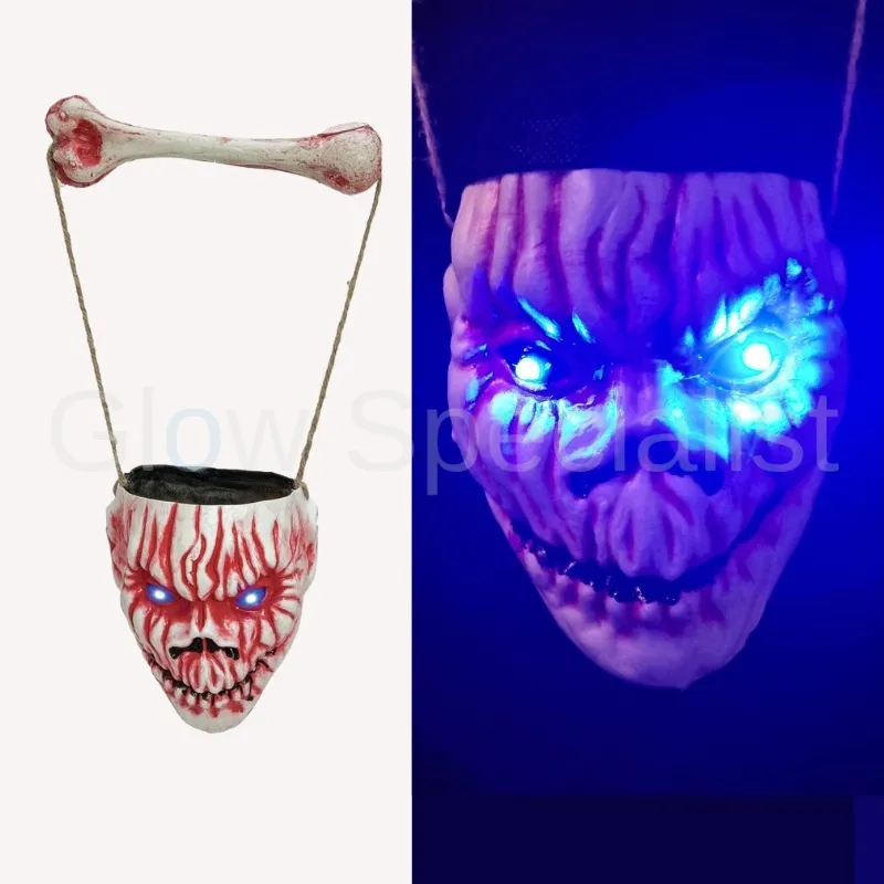 HALLOWEEN HANGING SKULL WITH BLUE LED EYES