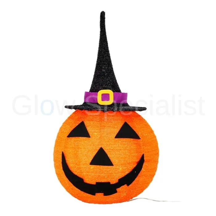 POMPOEN MET HOED - HALLOWEEN LED DECORATIE - MET TIMER - 68 CM